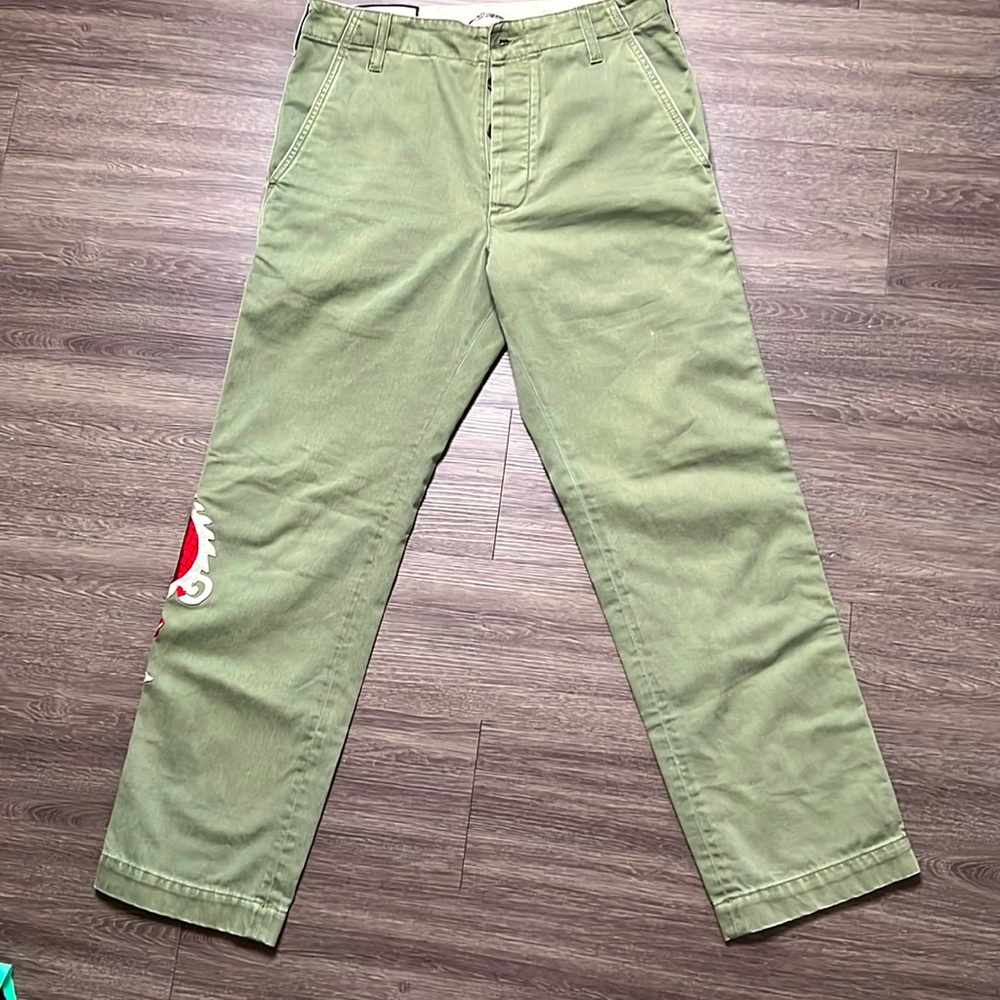 New❗️Gucci Olive Cotton Pants with Lyre Embroidery Size US 28 Made in Italy